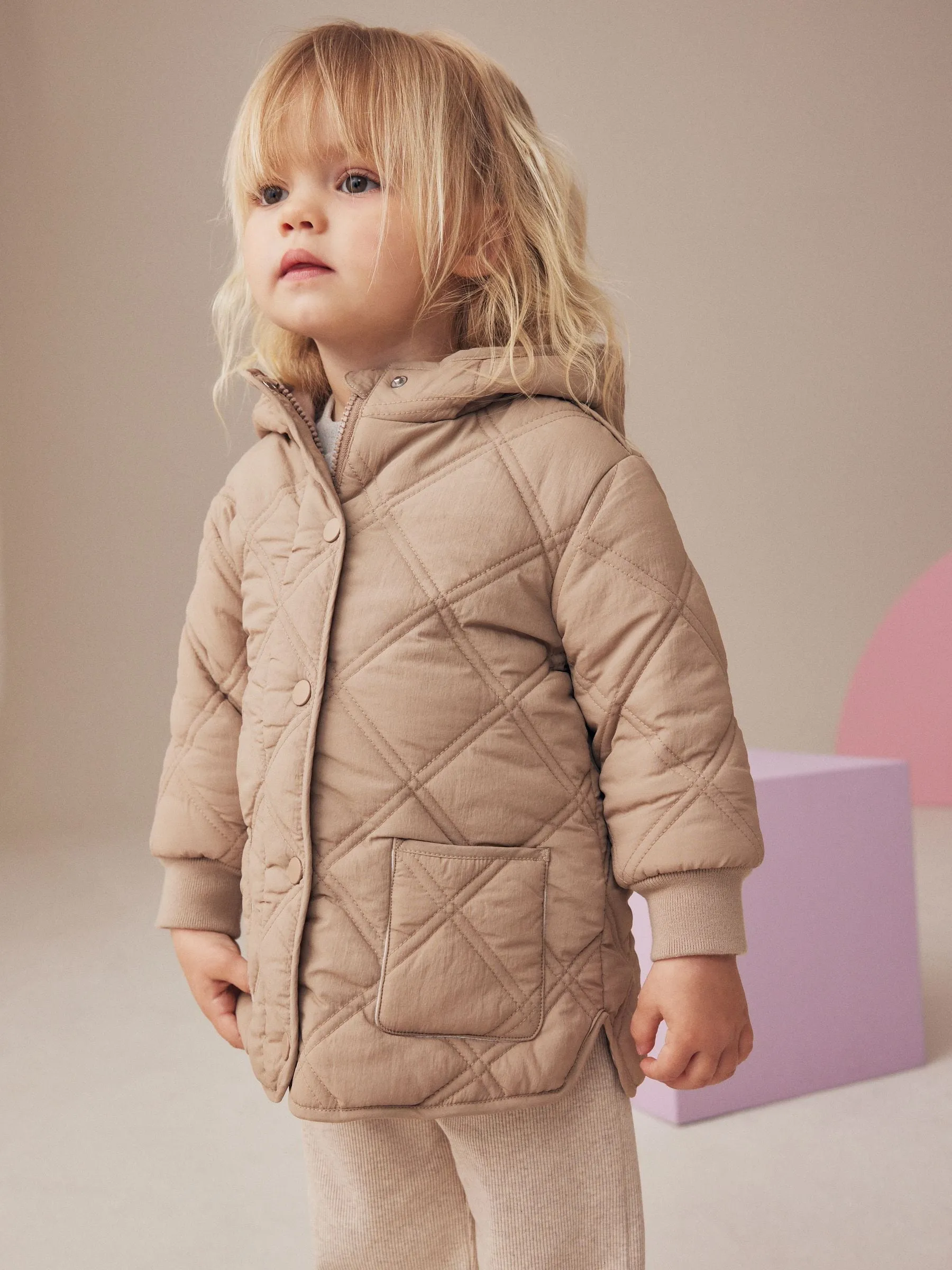 Neutral Shower Resistant Diamond Quilted Coat (3mths-7yrs)