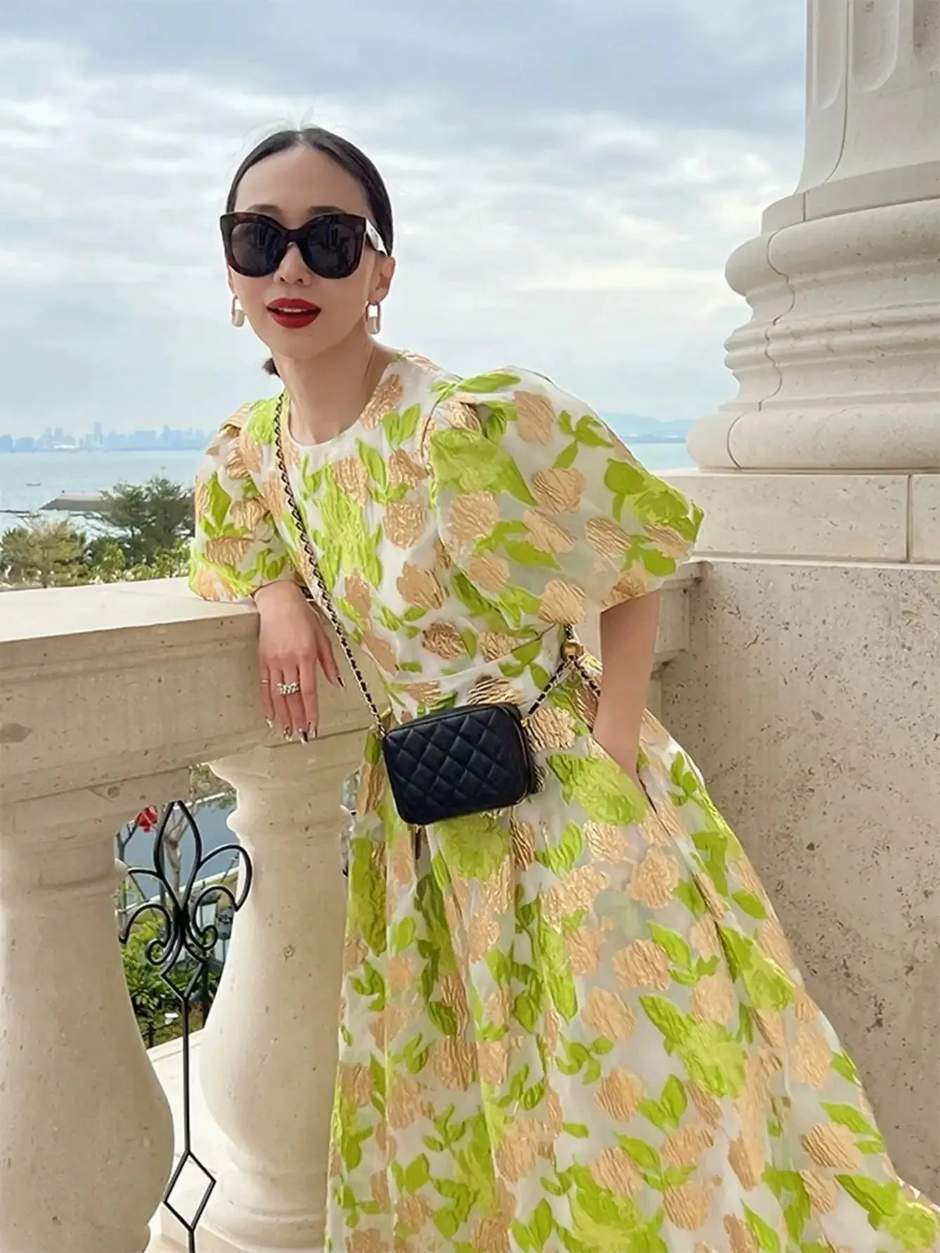 New Luxury Women's Puff Sleeve Organza Jacquard Princess Party Dress Long Elegant dresses for Prom Flower Party Dress Pretty