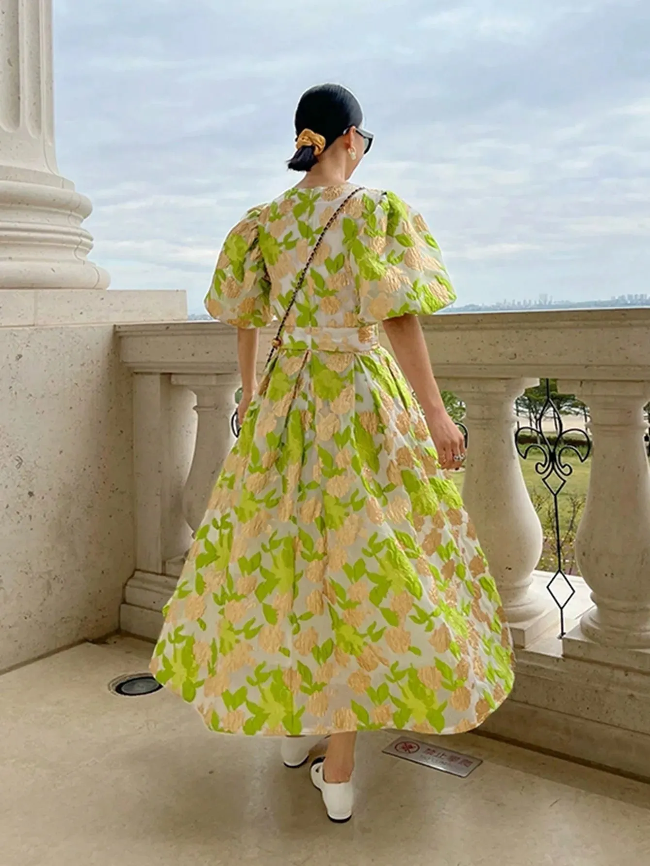 New Luxury Women's Puff Sleeve Organza Jacquard Princess Party Dress Long Elegant dresses for Prom Flower Party Dress Pretty