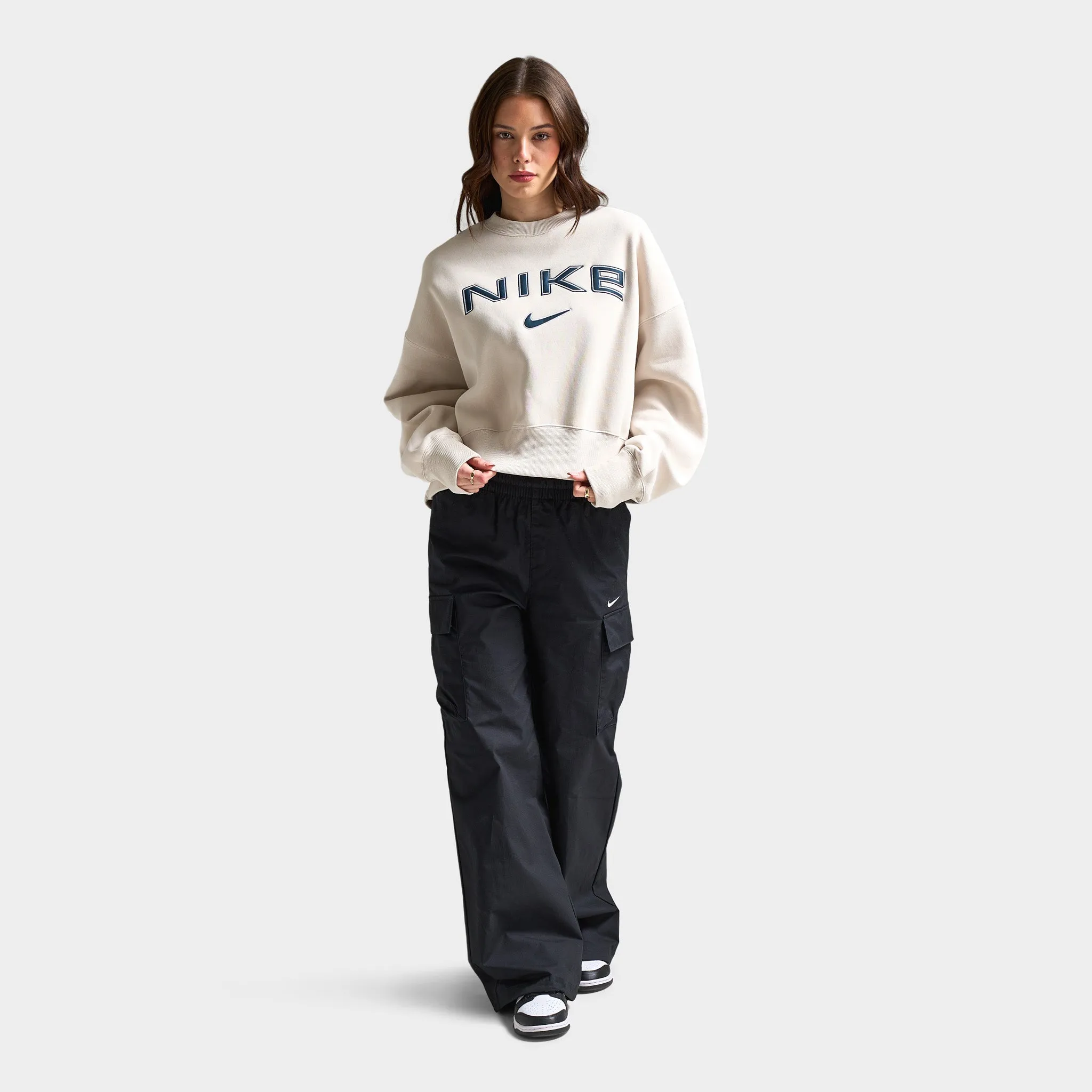 Nike Sportswear Women's Over-Oversized Logo Crewneck Light Orewood Brown / White - Armory Navy