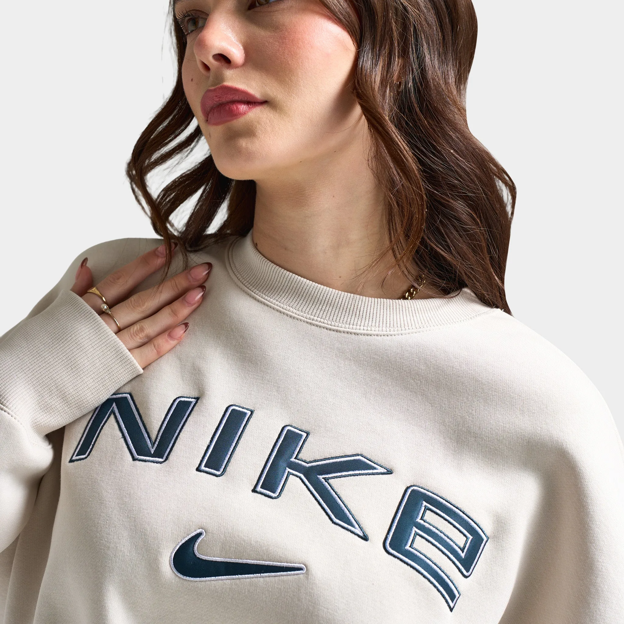 Nike Sportswear Women's Over-Oversized Logo Crewneck Light Orewood Brown / White - Armory Navy
