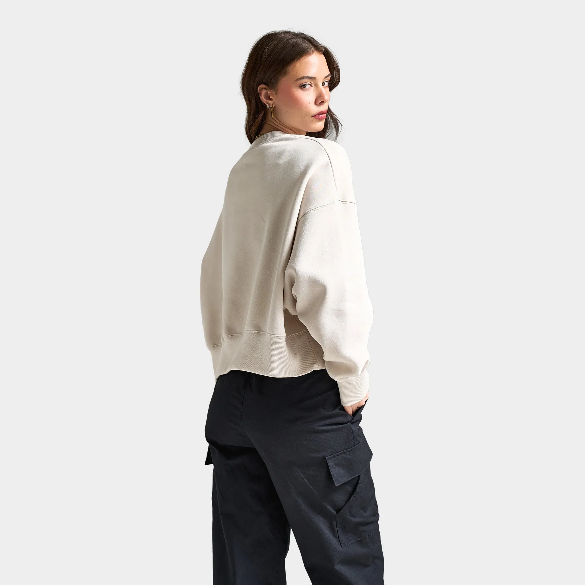 Nike Sportswear Women's Over-Oversized Logo Crewneck Light Orewood Brown / White - Armory Navy