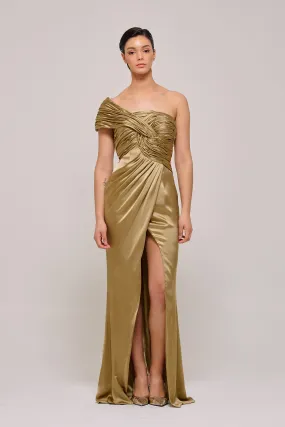 One Shoulder Draped Silk-Satin Gown