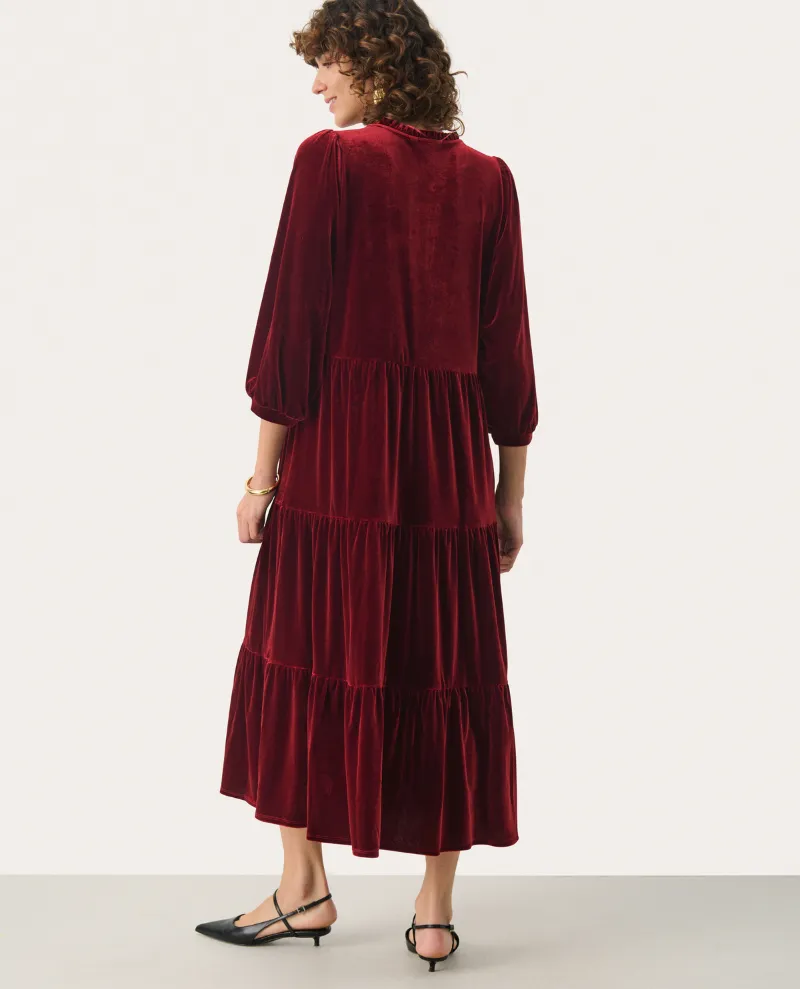 Part Two Viggasa Rhythmic Red Velvet Midi Dress