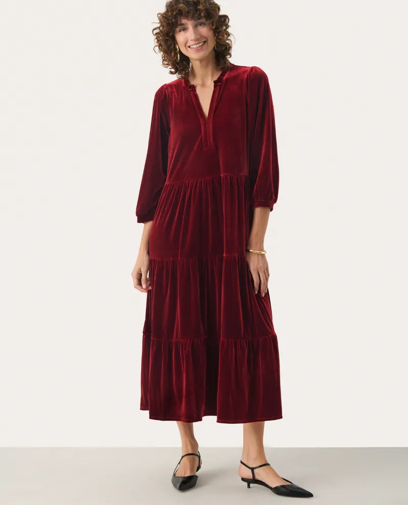Part Two Viggasa Rhythmic Red Velvet Midi Dress