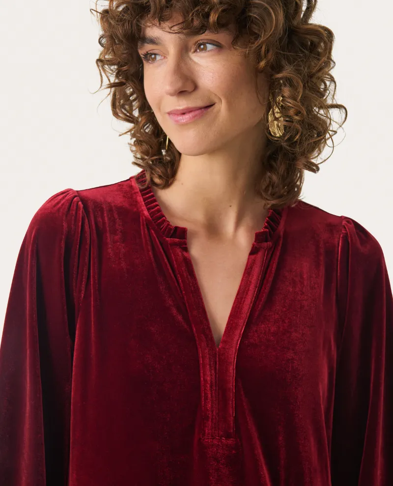 Part Two Viggasa Rhythmic Red Velvet Midi Dress