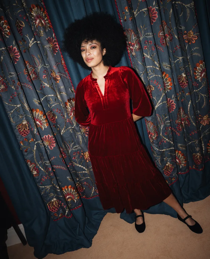 Part Two Viggasa Rhythmic Red Velvet Midi Dress