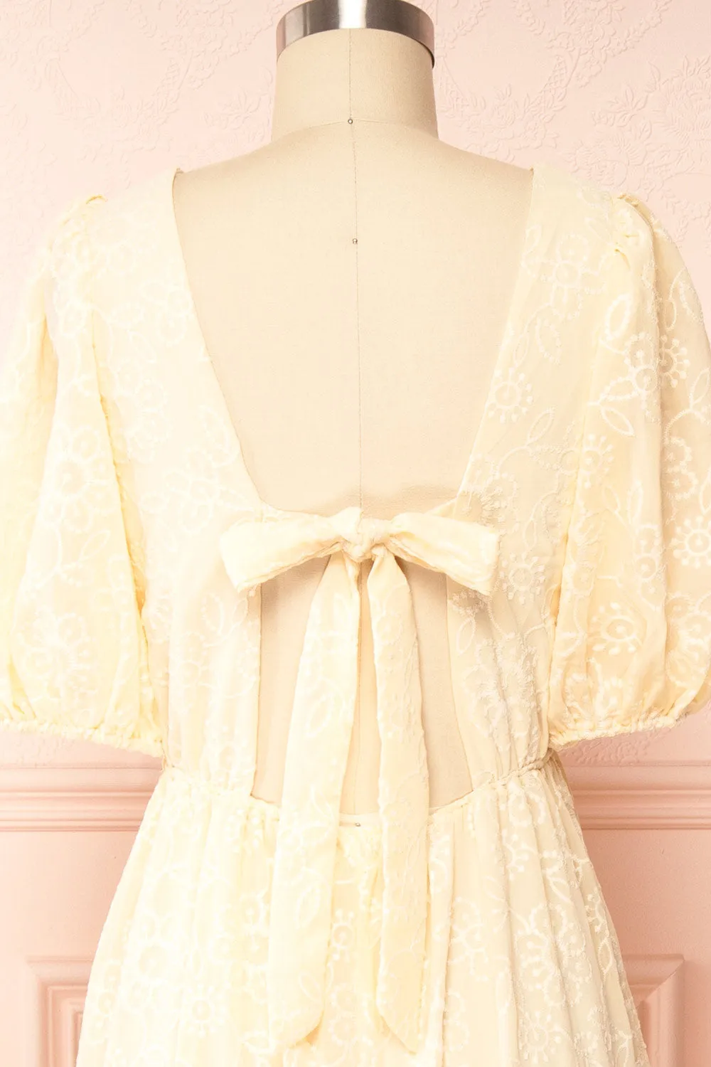 Pepita Beige | Chiffon Midi Dress w/ Floral Embroidery