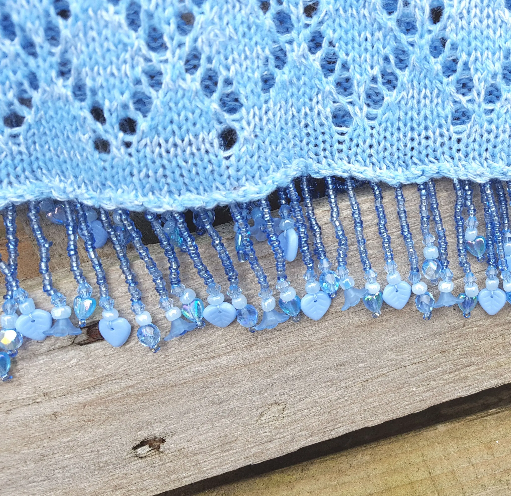 Powder Blue  cotton/Acrylic lace knit, beaded wrap pashmina, shawl