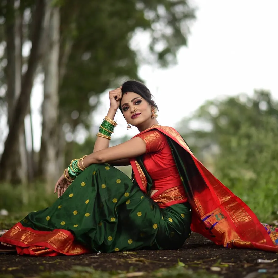 Prettiest Green Paithani Silk Saree With Ethnic Blouse Piece