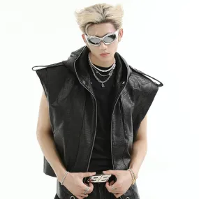 PU Leather Solid Zipper Vest