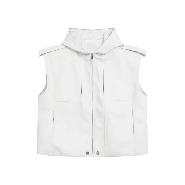 PU Leather Solid Zipper Vest