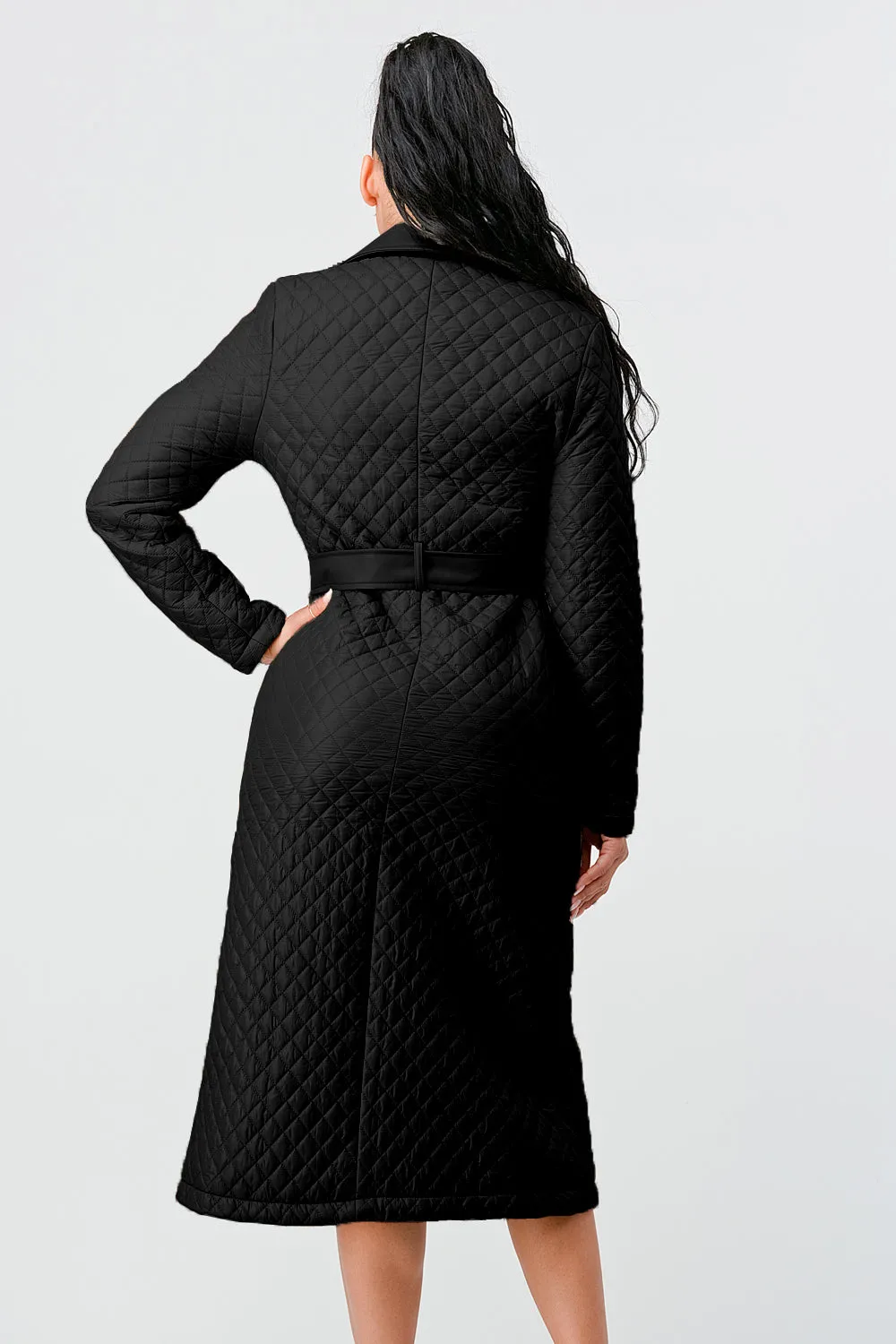 QUILTED WINDBREAKER WAIST BELTED LONG COAT