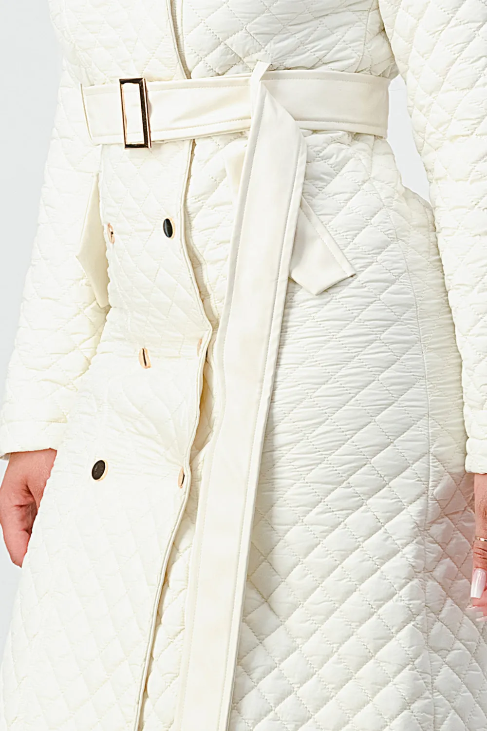 QUILTED WINDBREAKER WAIST BELTED LONG COAT