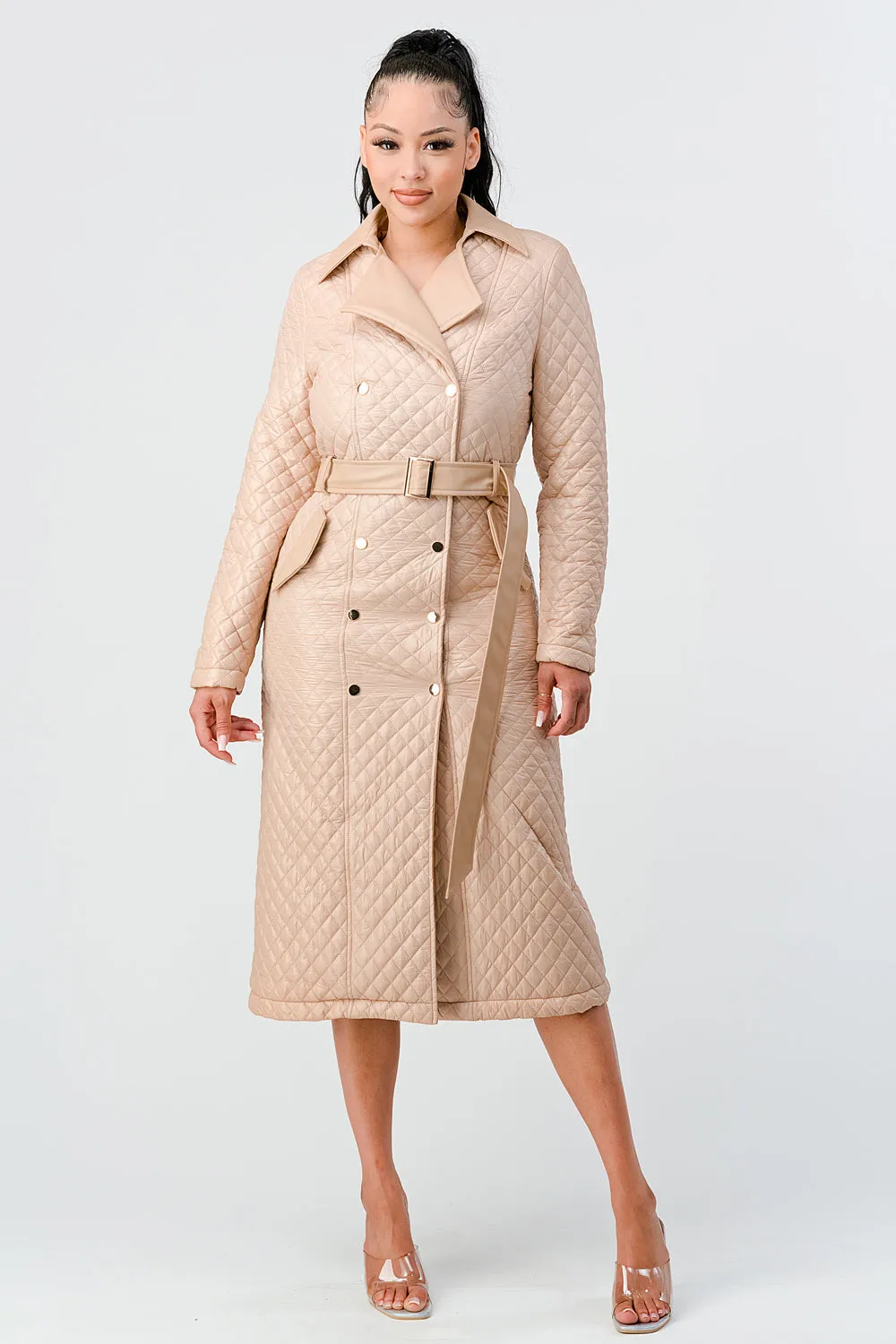 QUILTED WINDBREAKER WAIST BELTED LONG COAT