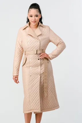 QUILTED WINDBREAKER WAIST BELTED LONG COAT