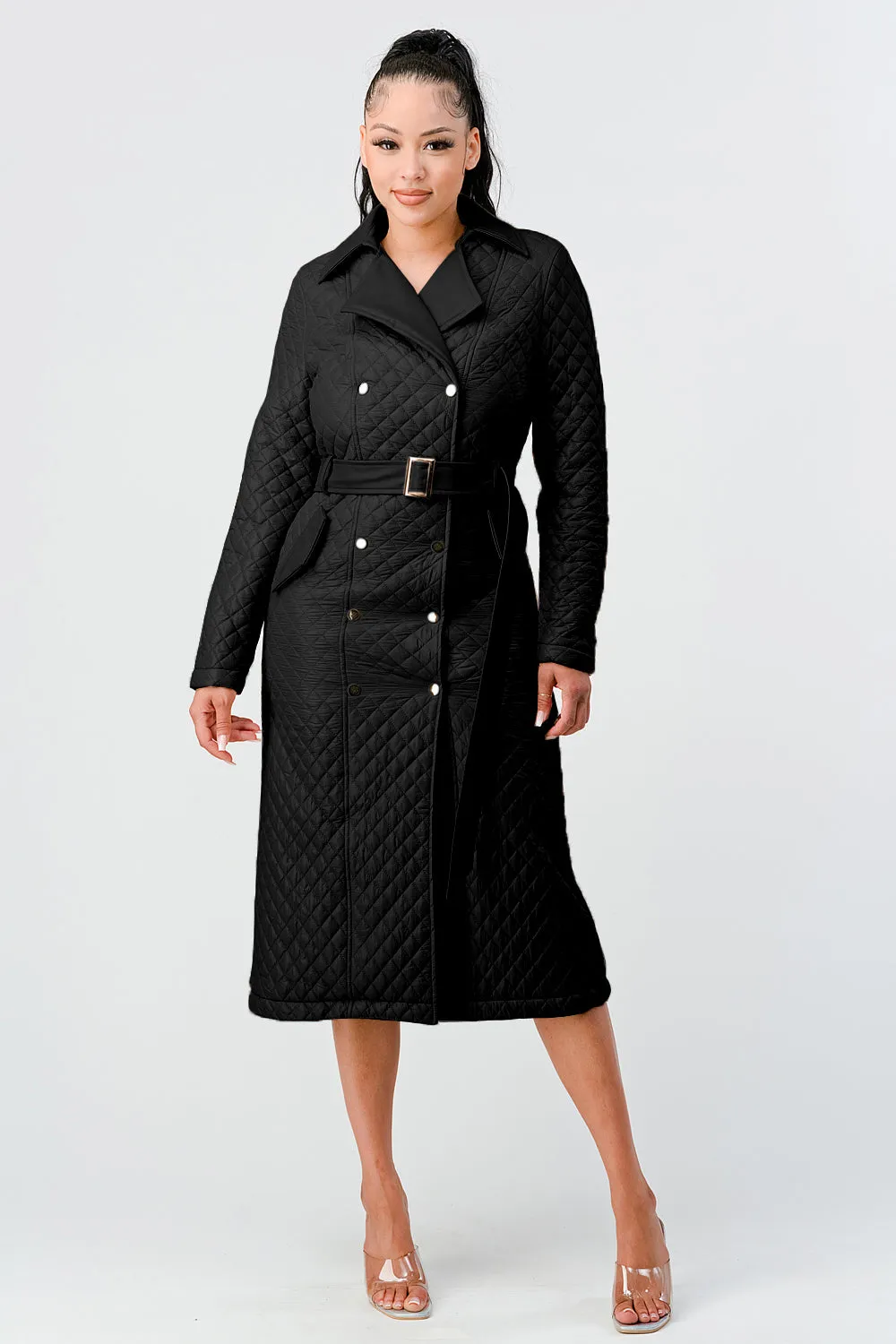 QUILTED WINDBREAKER WAIST BELTED LONG COAT