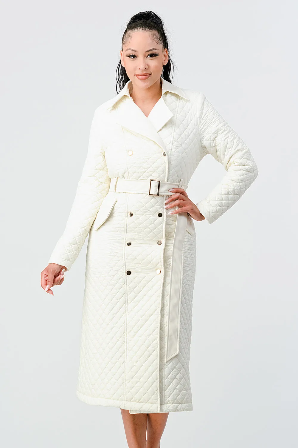 QUILTED WINDBREAKER WAIST BELTED LONG COAT