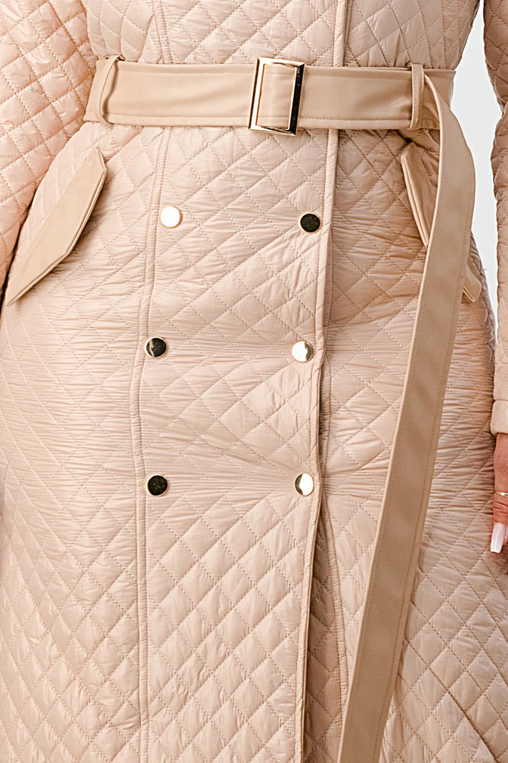 QUILTED WINDBREAKER WAIST BELTED LONG COAT