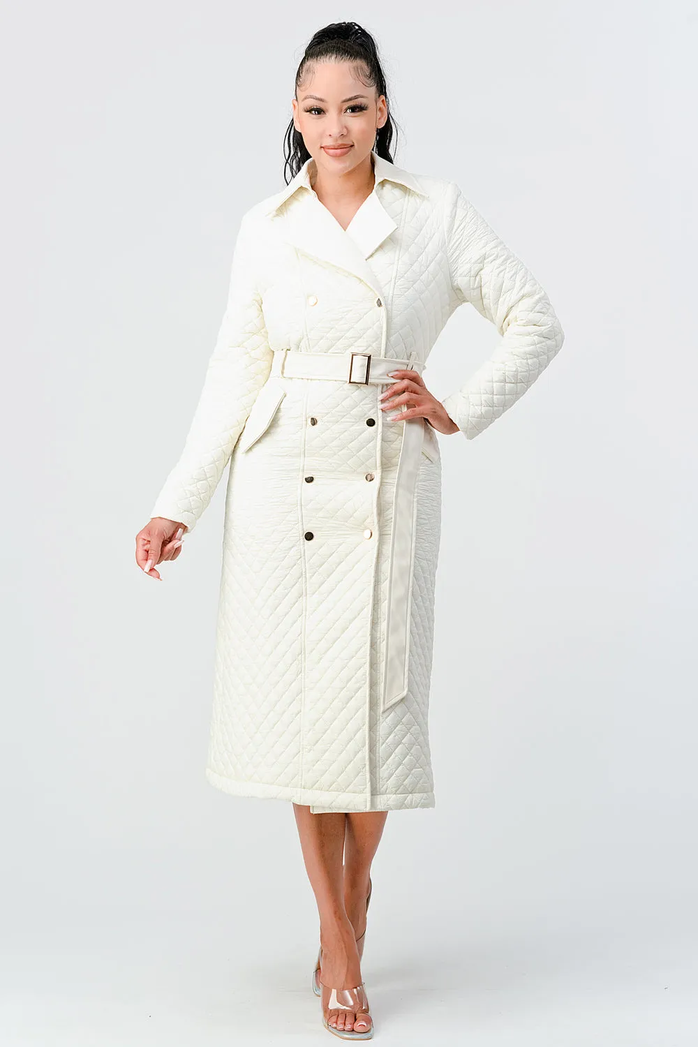 QUILTED WINDBREAKER WAIST BELTED LONG COAT
