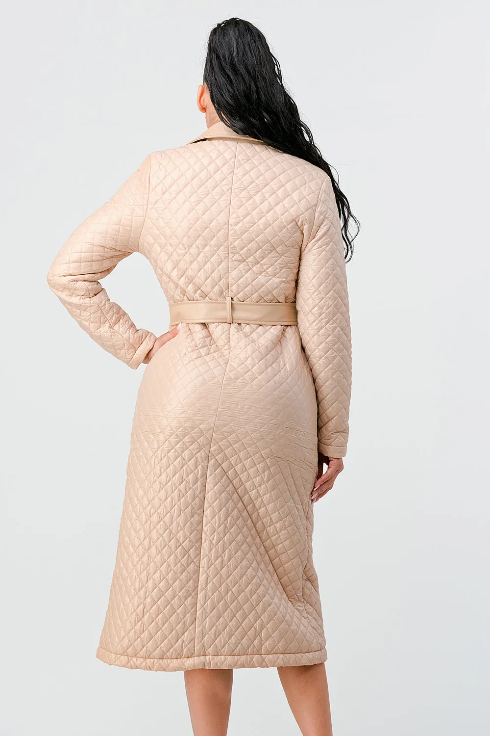 QUILTED WINDBREAKER WAIST BELTED LONG COAT