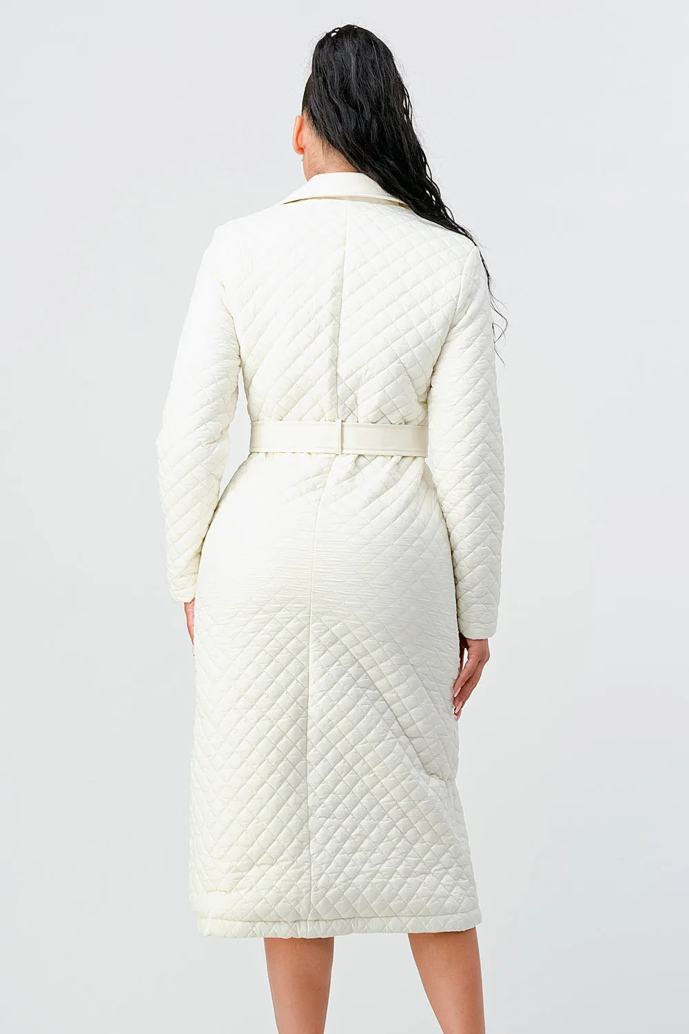 QUILTED WINDBREAKER WAIST BELTED LONG COAT
