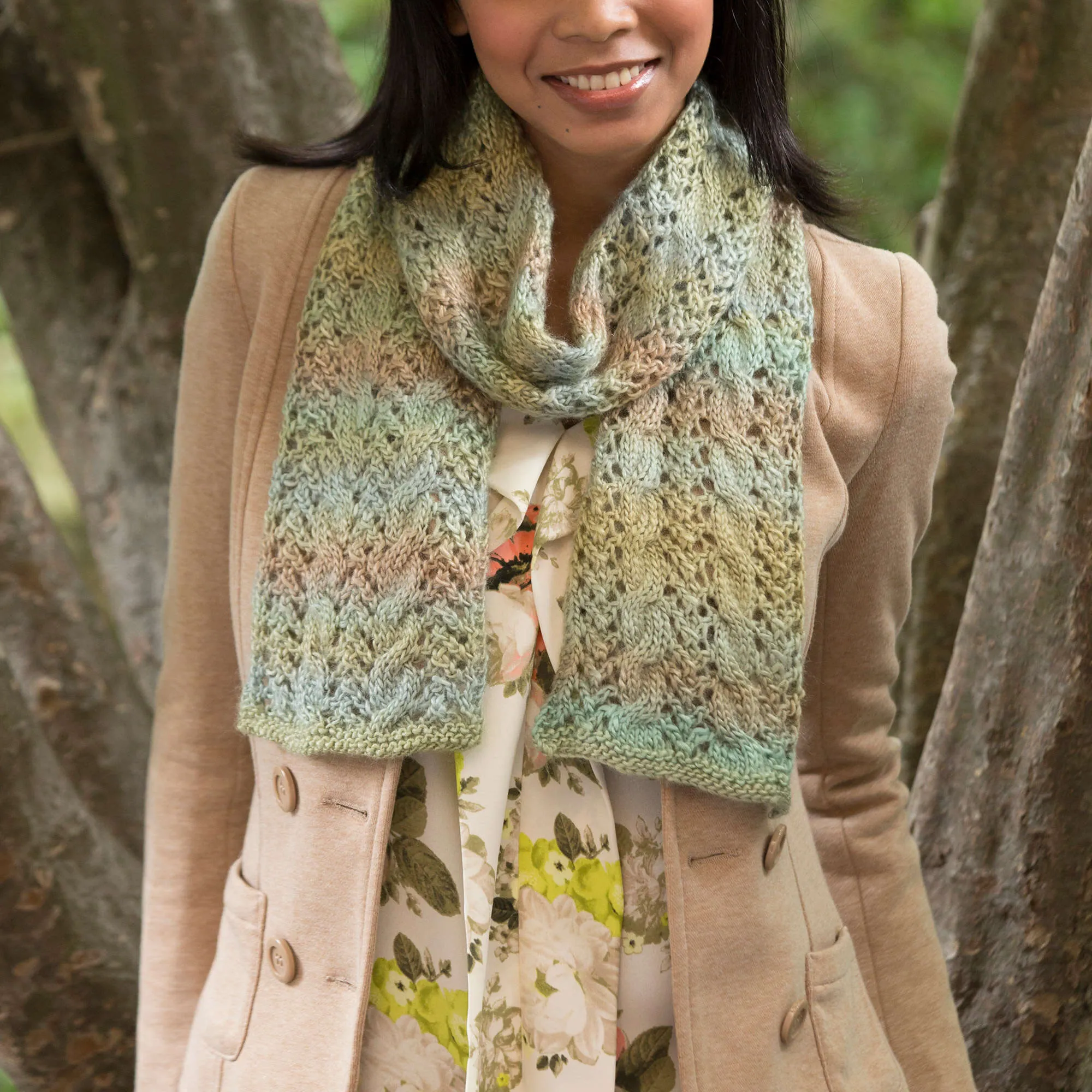 Red Heart Knit Cable And Lace Scarf