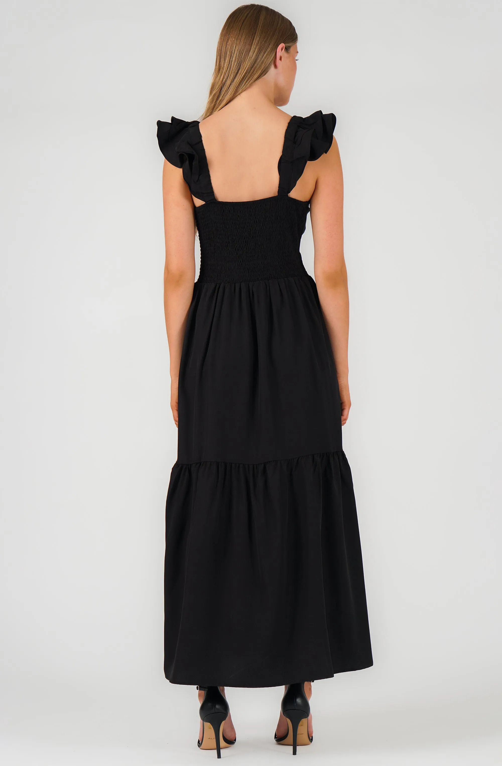 Ruffle Cap Sleeve Maxi Dress