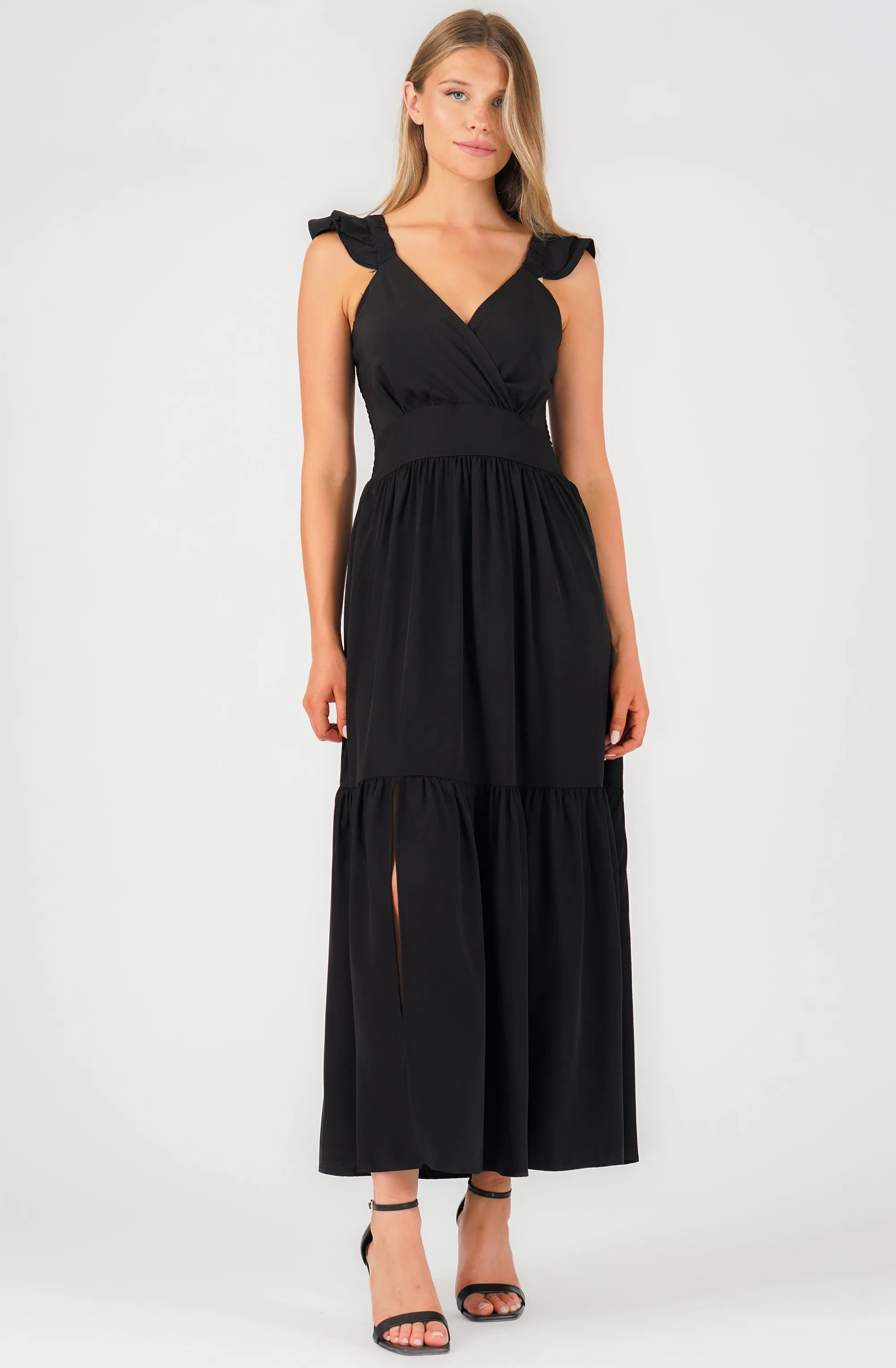 Ruffle Cap Sleeve Maxi Dress