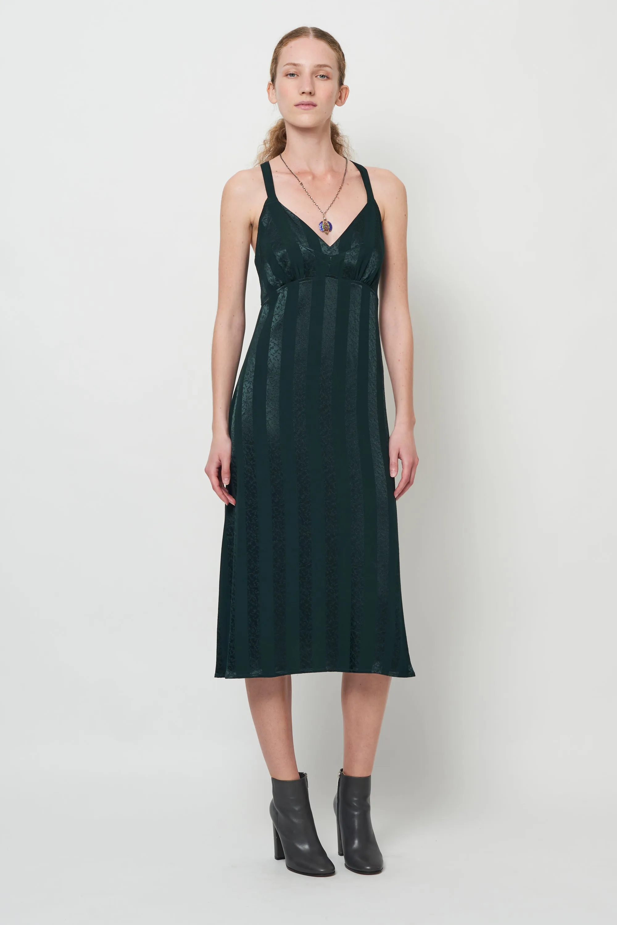 Satin Stripe Pine Mona Midi Dress