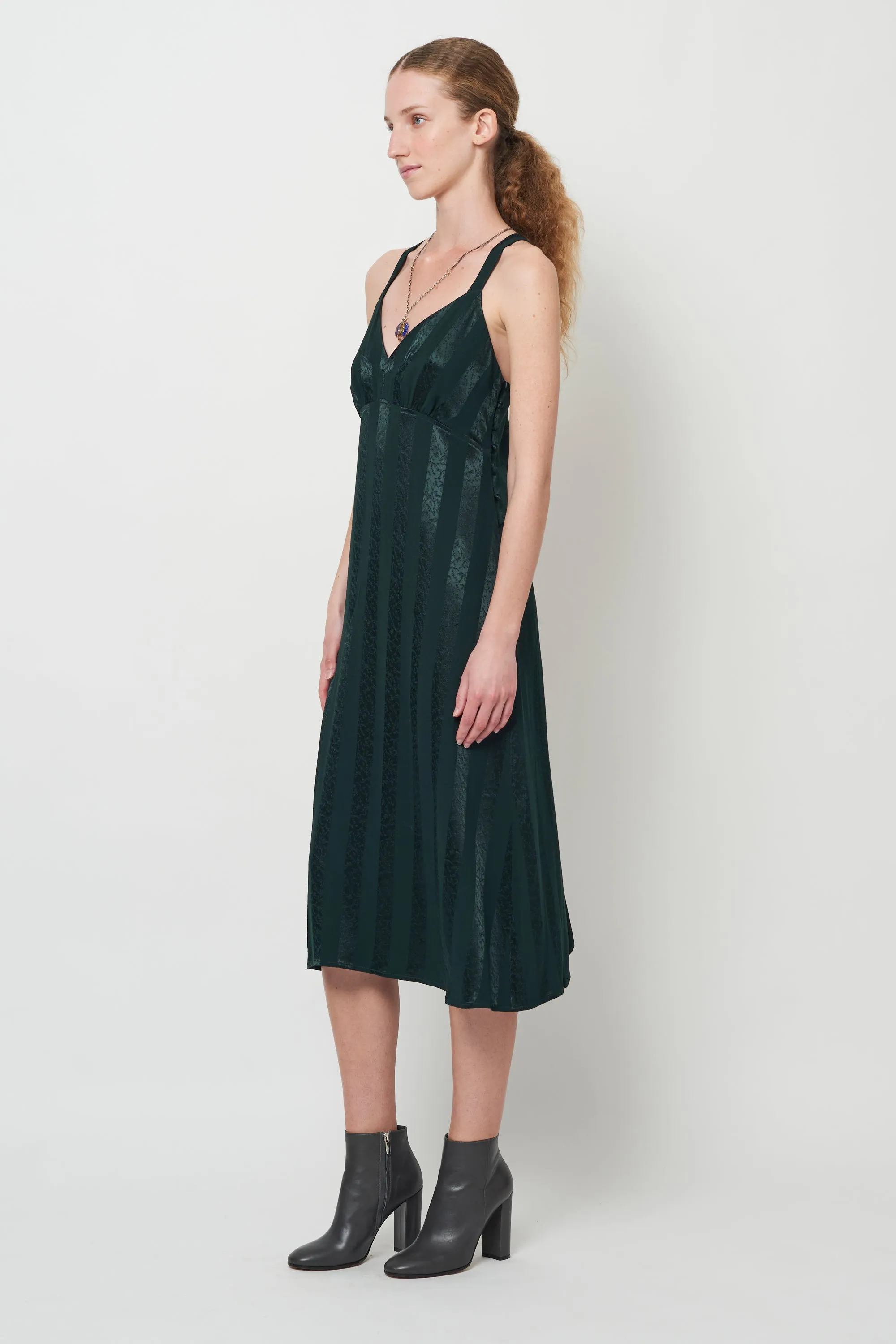Satin Stripe Pine Mona Midi Dress