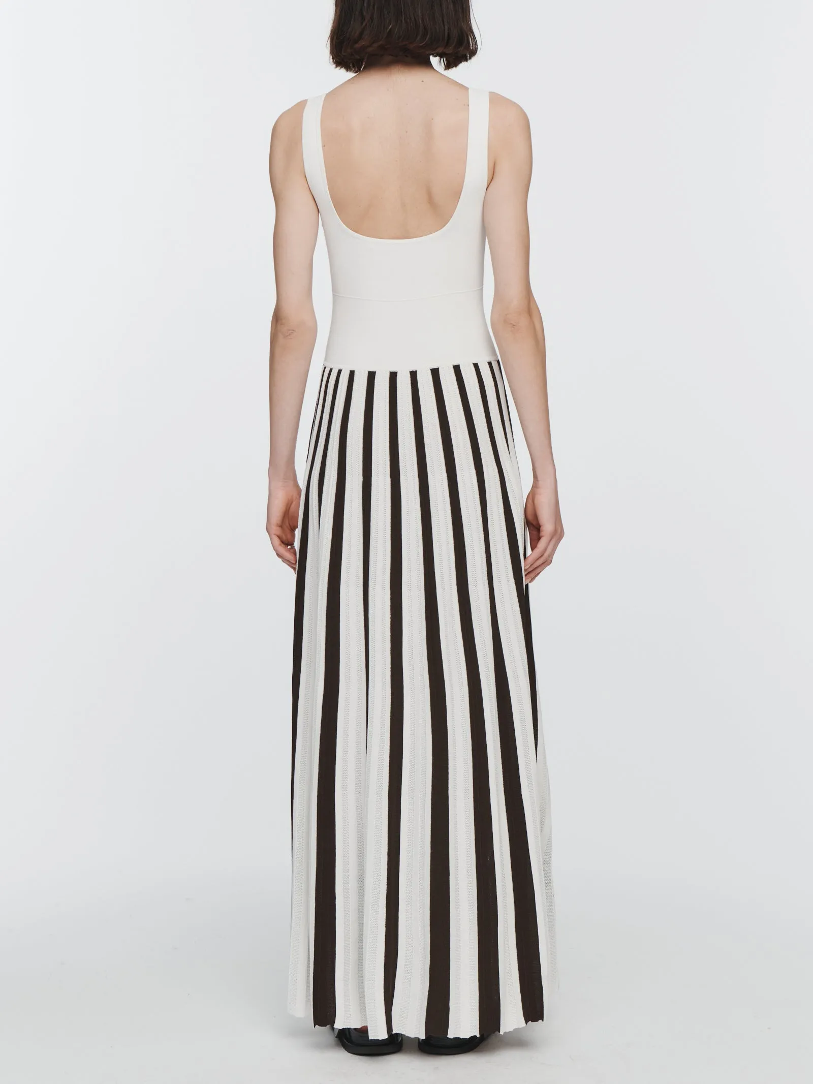 Square Neck Mesh Dress in Ivory & Chocolate Stripe