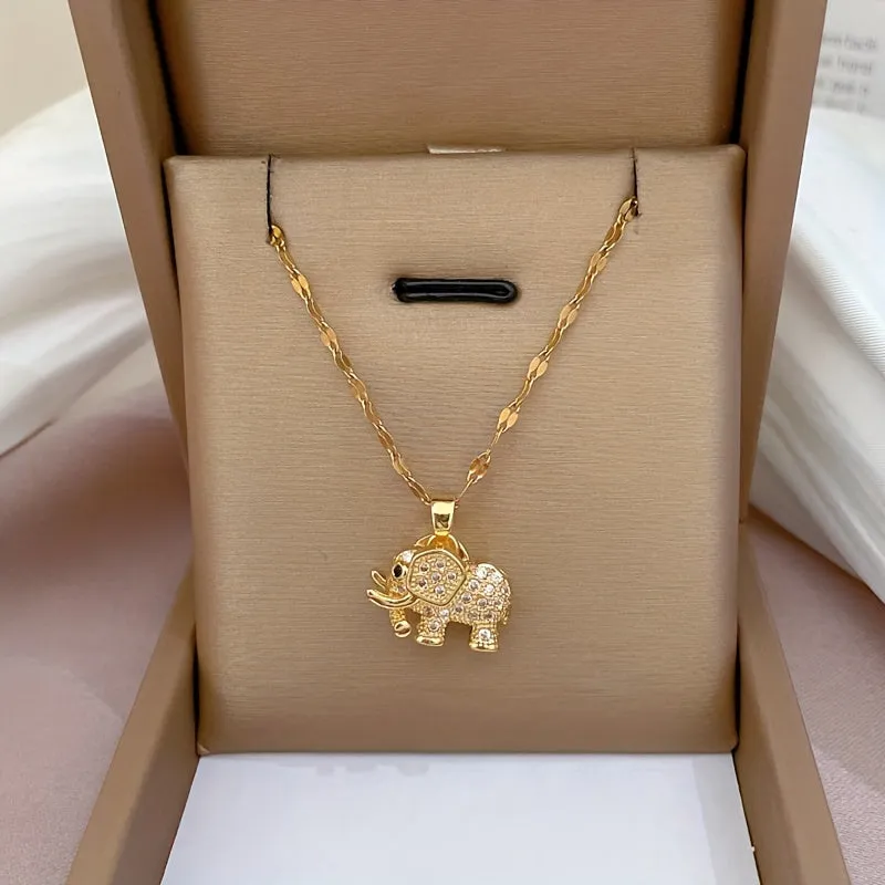Stainless Steel Chain Luxury 3D Elephant Necklace Female Clavicle Chain Luxury Niche Design Jewelry Gift