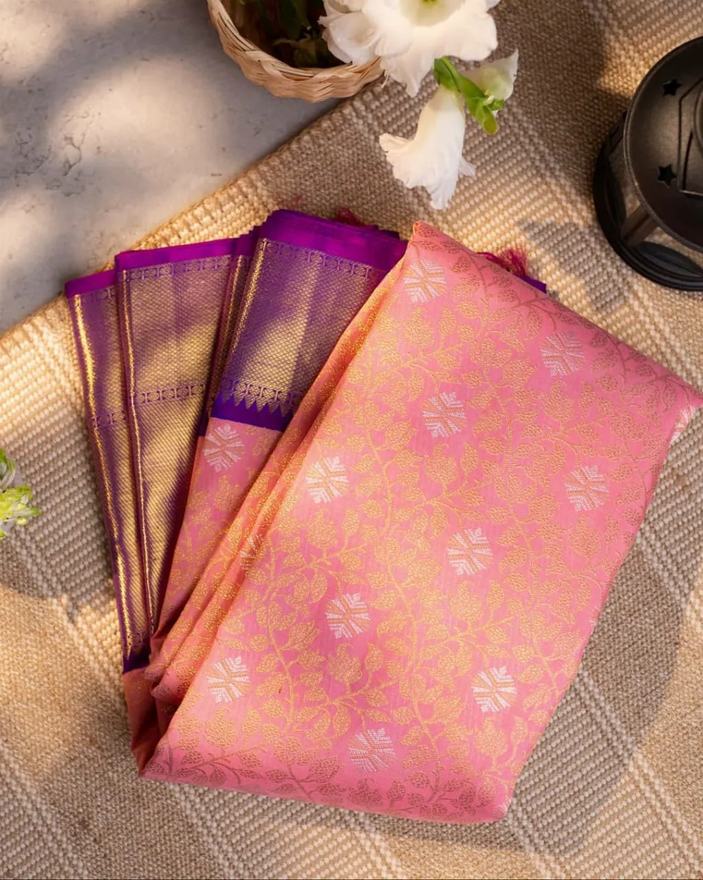 Staring Pink Soft Banarasi Silk Saree With Pretty Blouse Piece