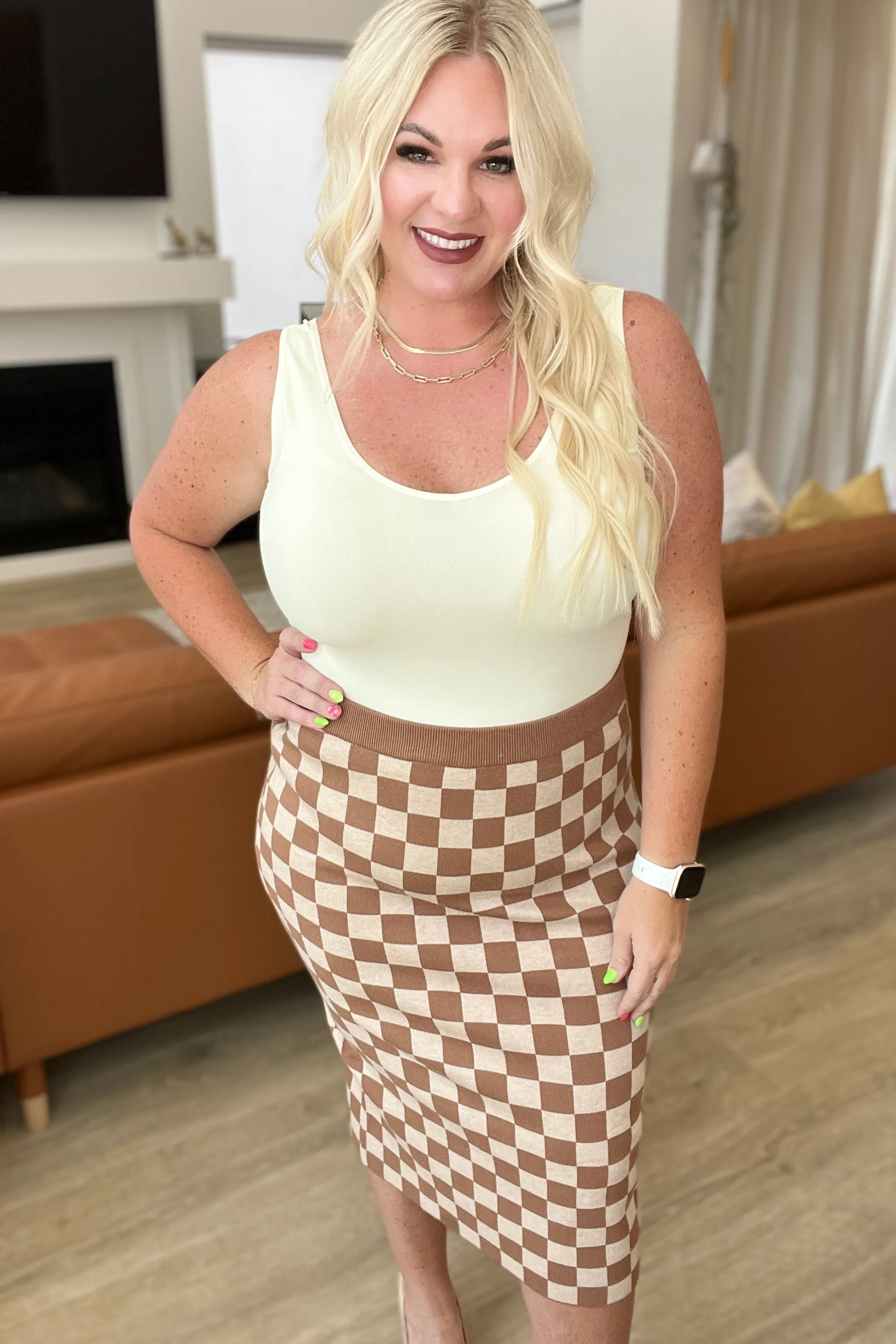 Start Your Engines Checkered Midi Skirt