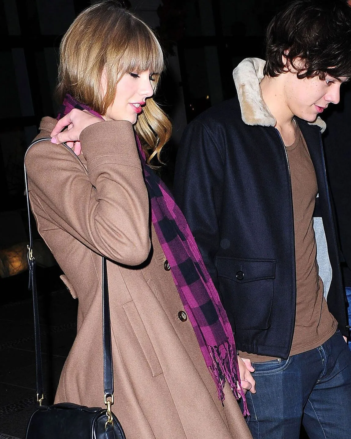 Taylor Swift Brown Frock Coat with Buttons and Black Handbag