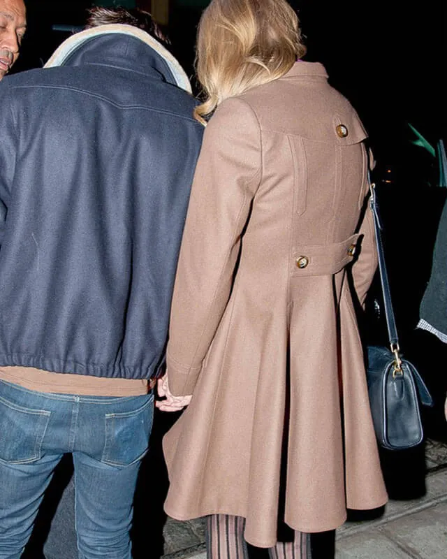 Taylor Swift Brown Frock Coat with Buttons and Black Handbag