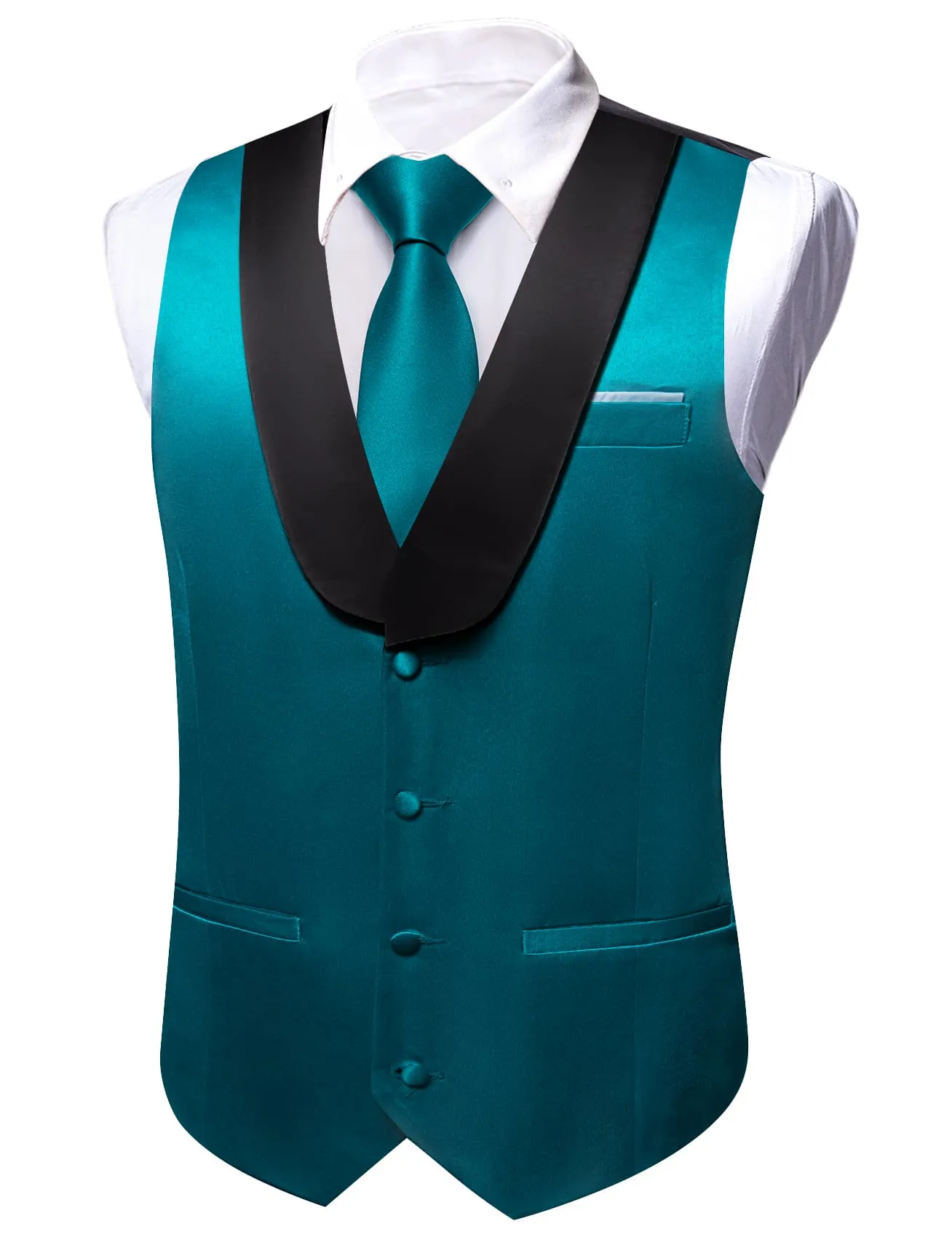Ties2you Work Vest Deep Teal Blue Solid Shawl Collar Button Mens Vest Tie Set