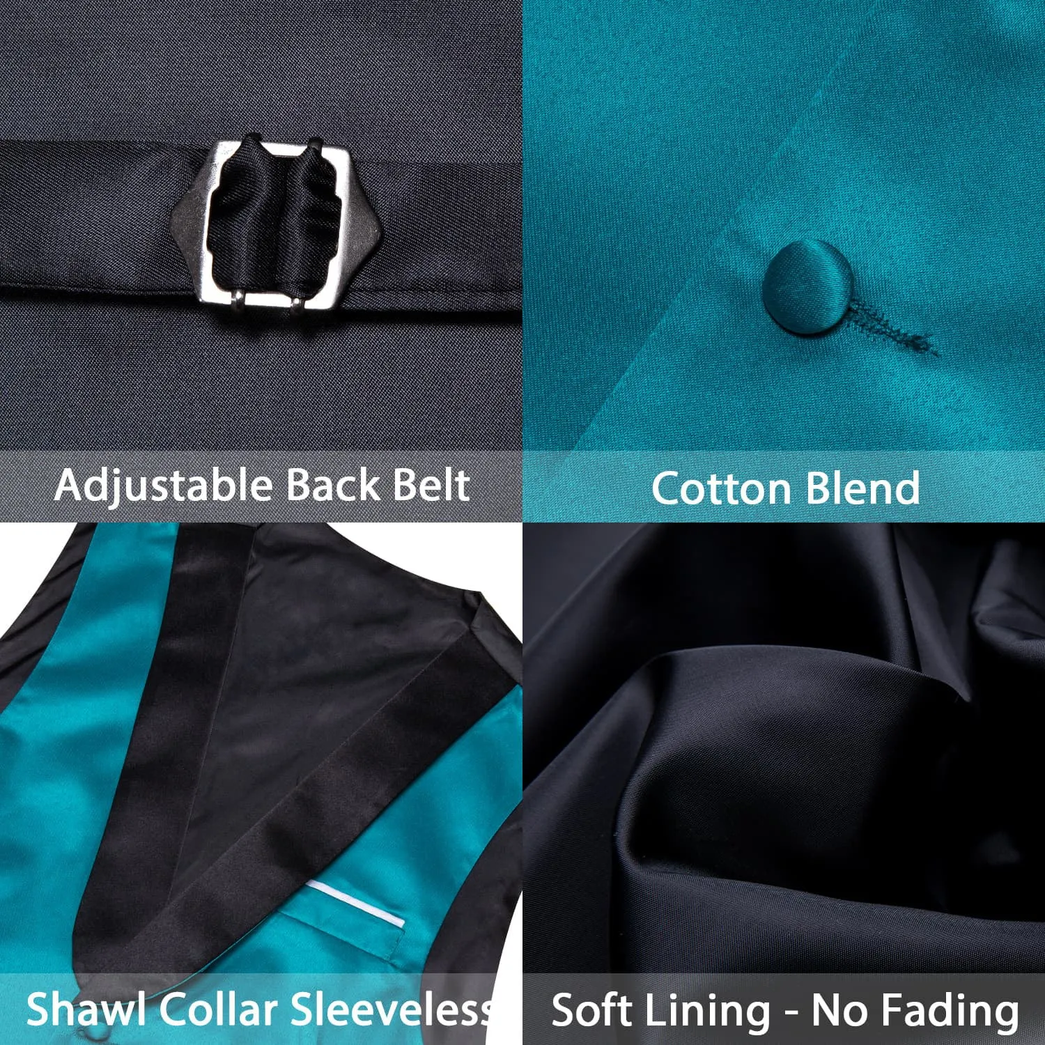 Ties2you Work Vest Deep Teal Blue Solid Shawl Collar Button Mens Vest Tie Set