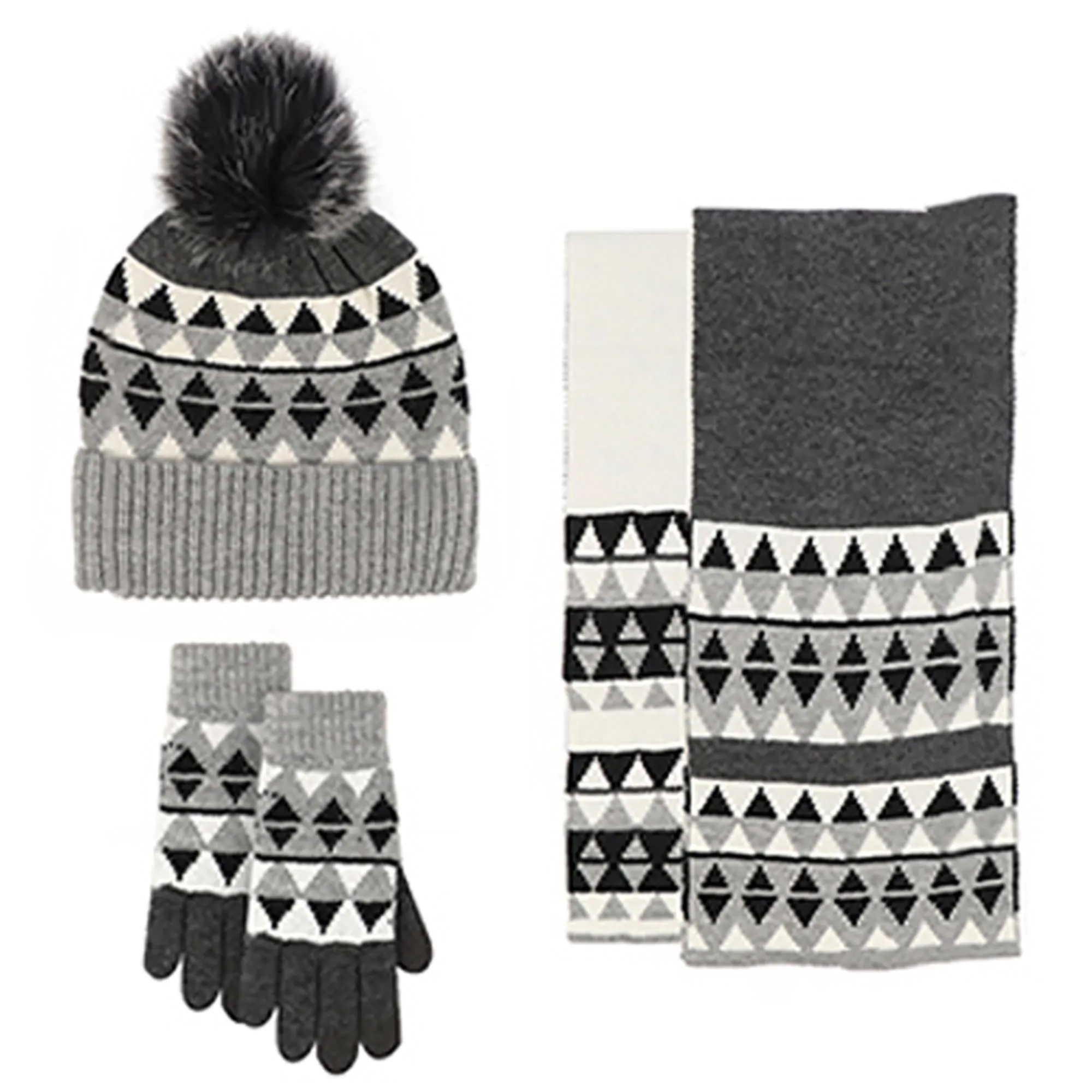Unisex Winter Pom Pom Beanie Hat, Scarf and Glove Set