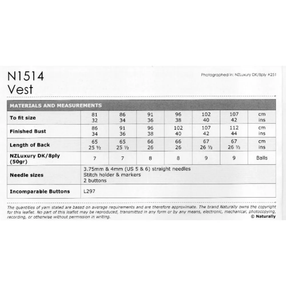 Vest  Knitting Pattern (N1514)