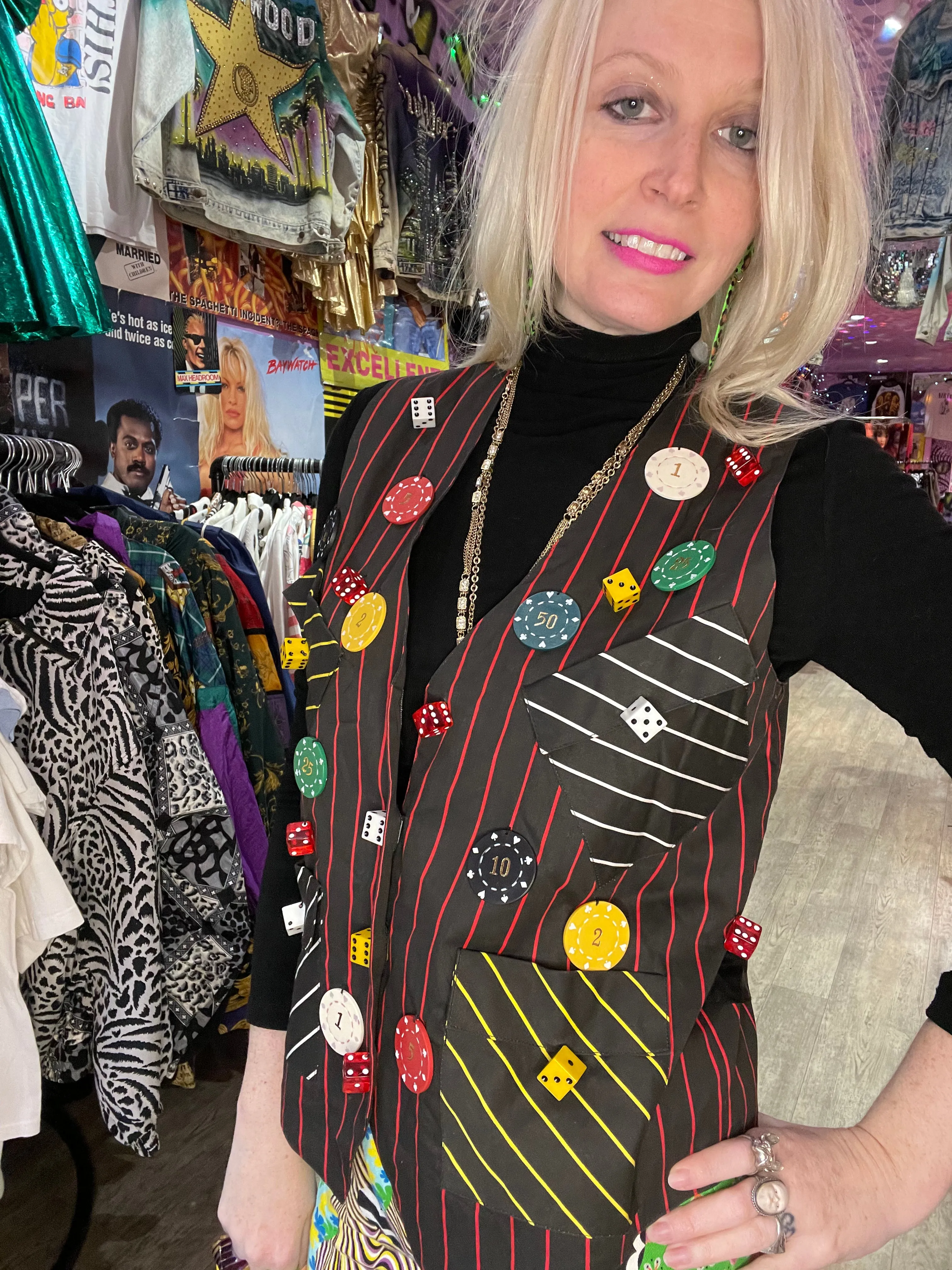 Vintage 80s Poker Chip And Dice Vest