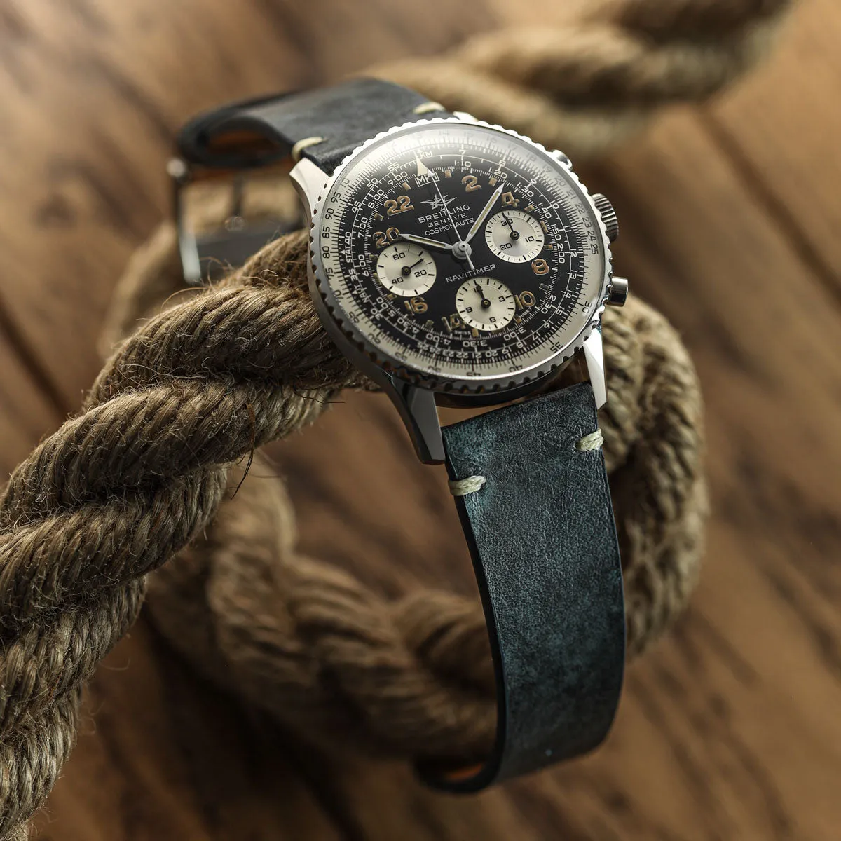 Vintage Stitching Patina Leather Watch Strap - Blue Jeans