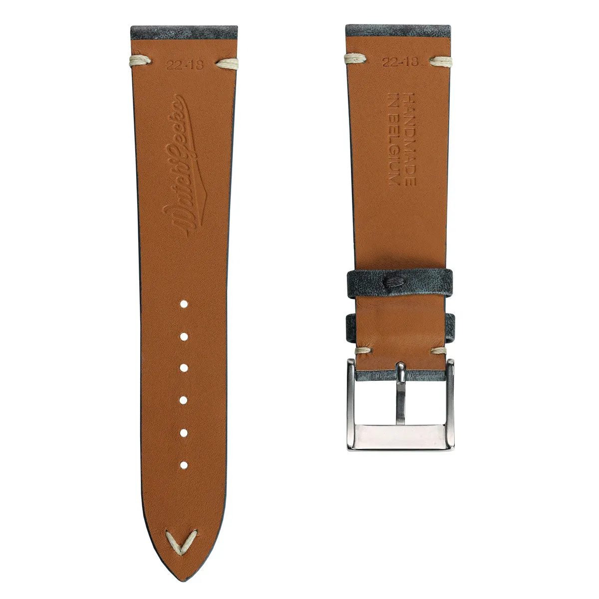 Vintage Stitching Patina Leather Watch Strap - Blue Jeans