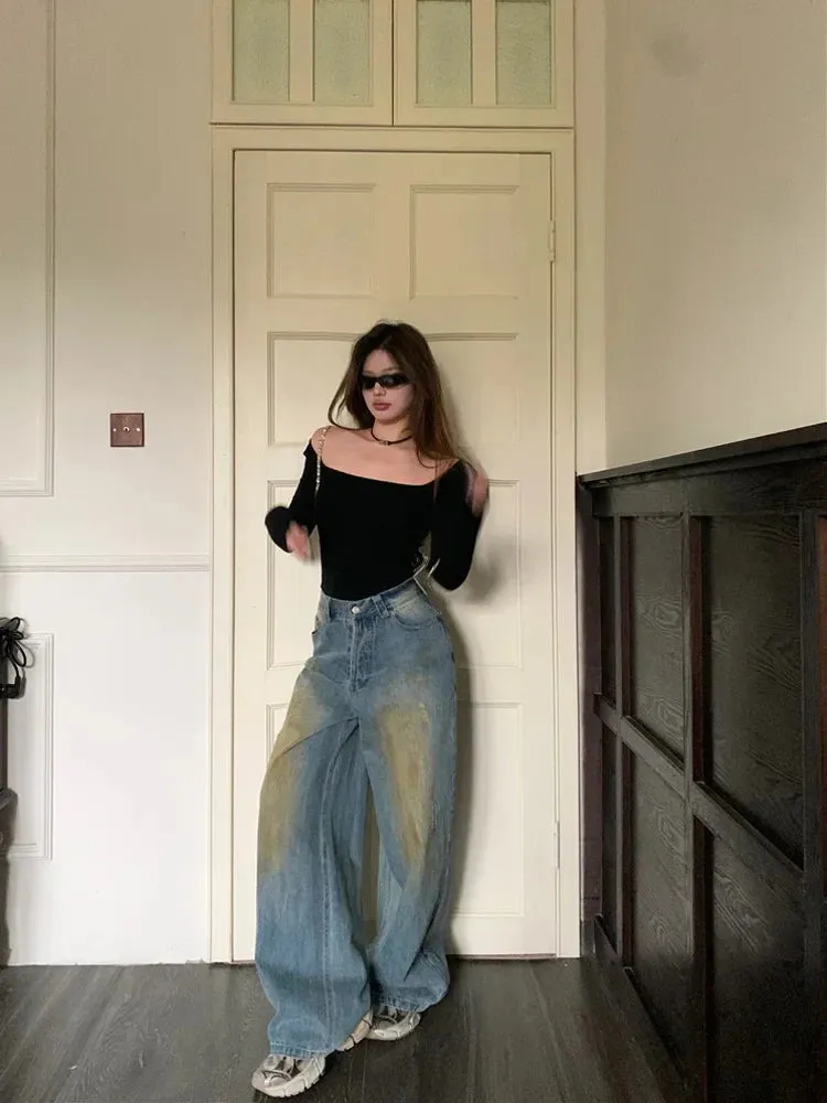 Vintage Street Fashion Washed Baggy Wide Leg Jeans