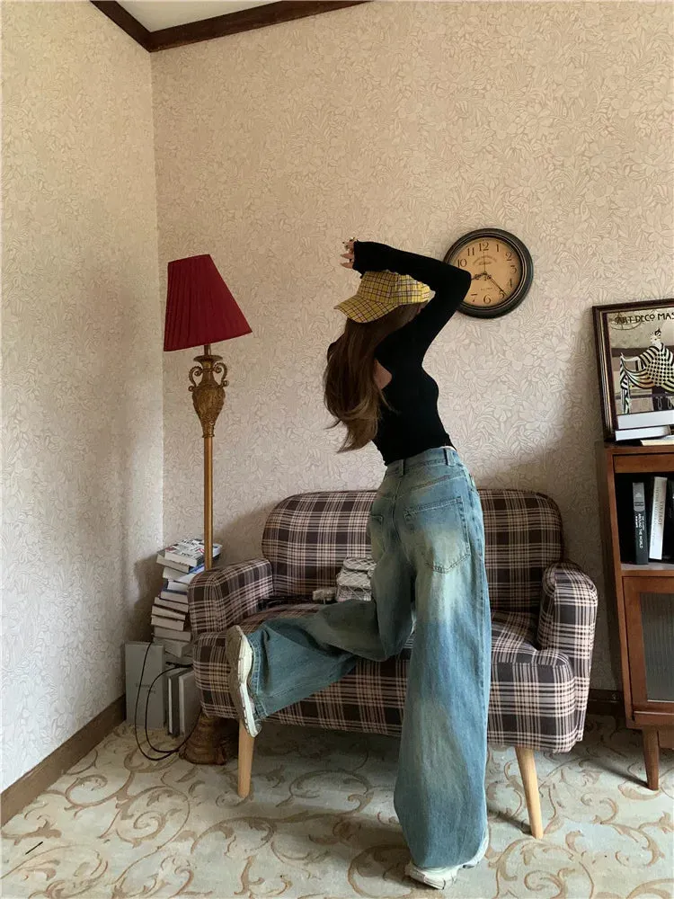 Vintage Street Fashion Washed Baggy Wide Leg Jeans