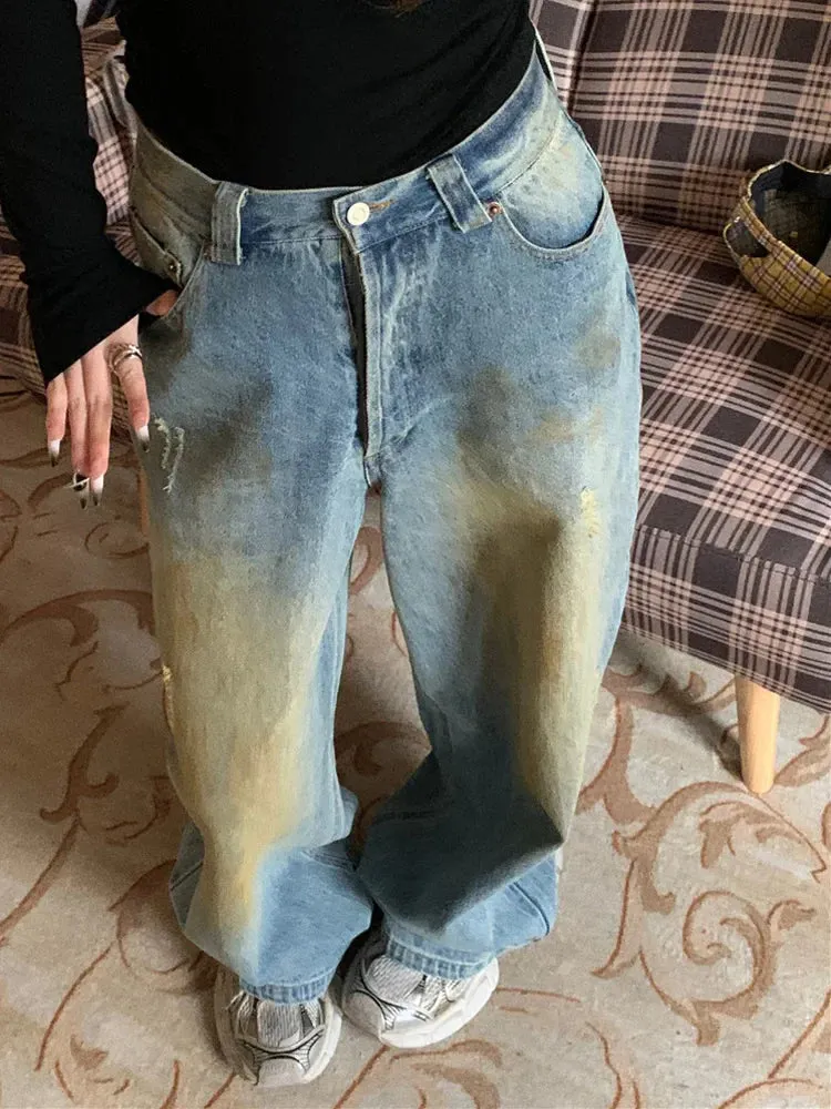 Vintage Street Fashion Washed Baggy Wide Leg Jeans