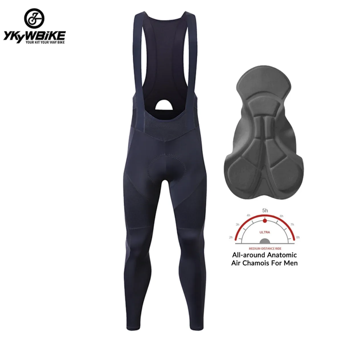 YKYW Men's Pro Tight Cycling Bib Pants 5H Ride Back Hollow Design Breathable Legs With Silicone Non-slip Black